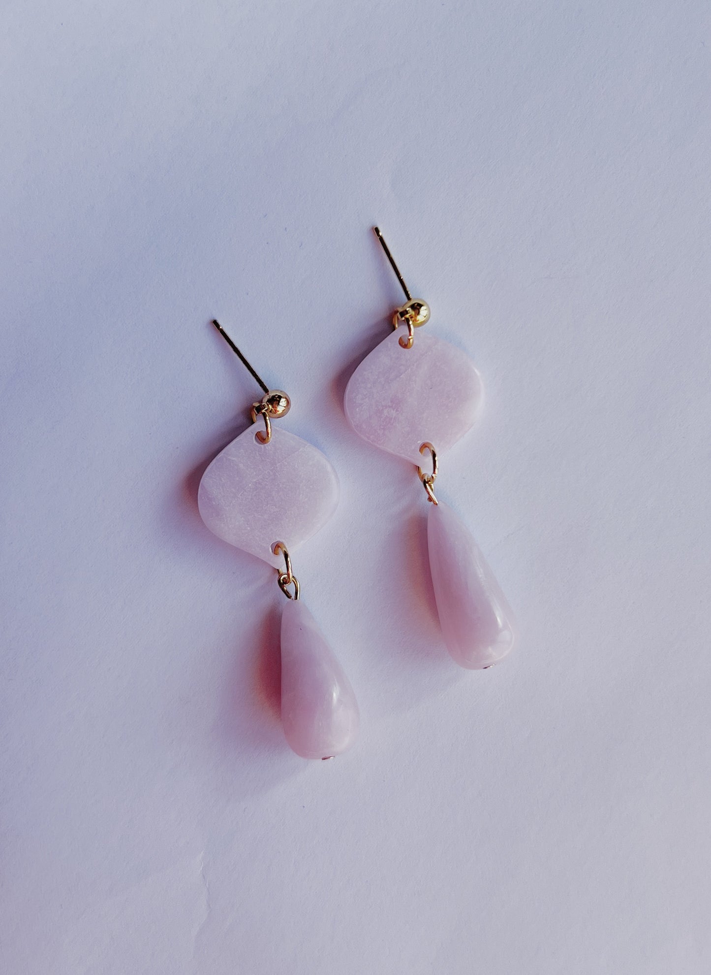 The Petal Drop Earring in faux rose quartz