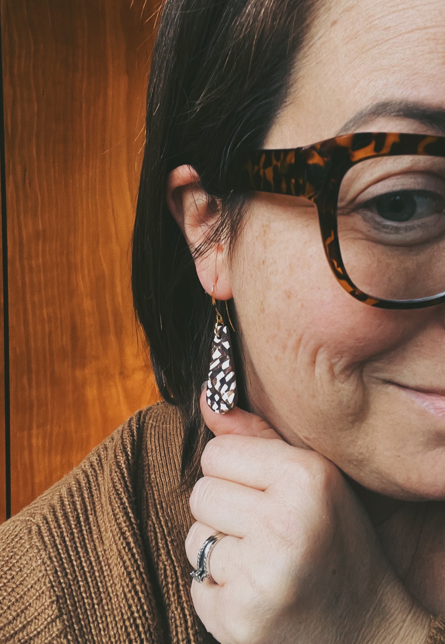 The Willow Earring in bronze and cream