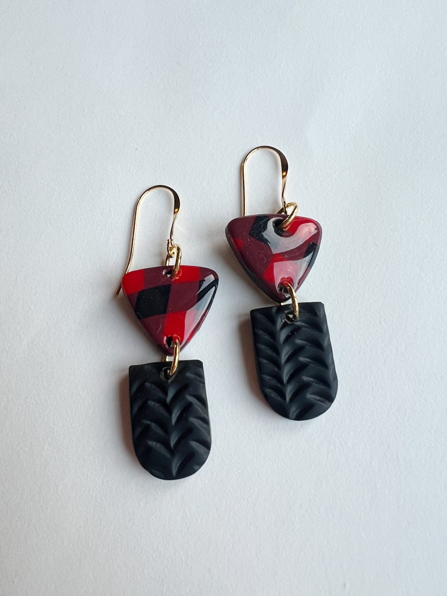 The Darci Earring in red and black buffalo check