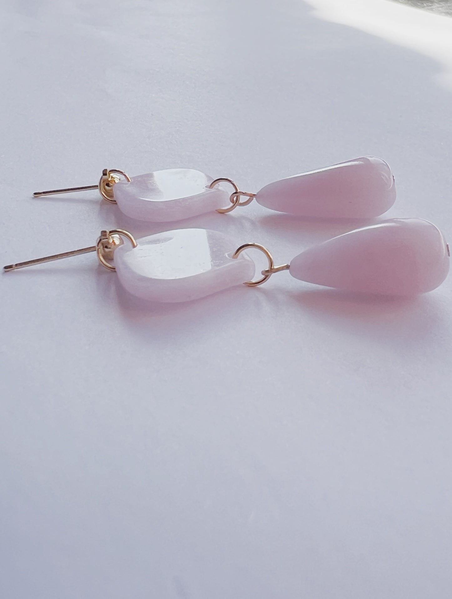 The Petal Drop Earring in faux rose quartz