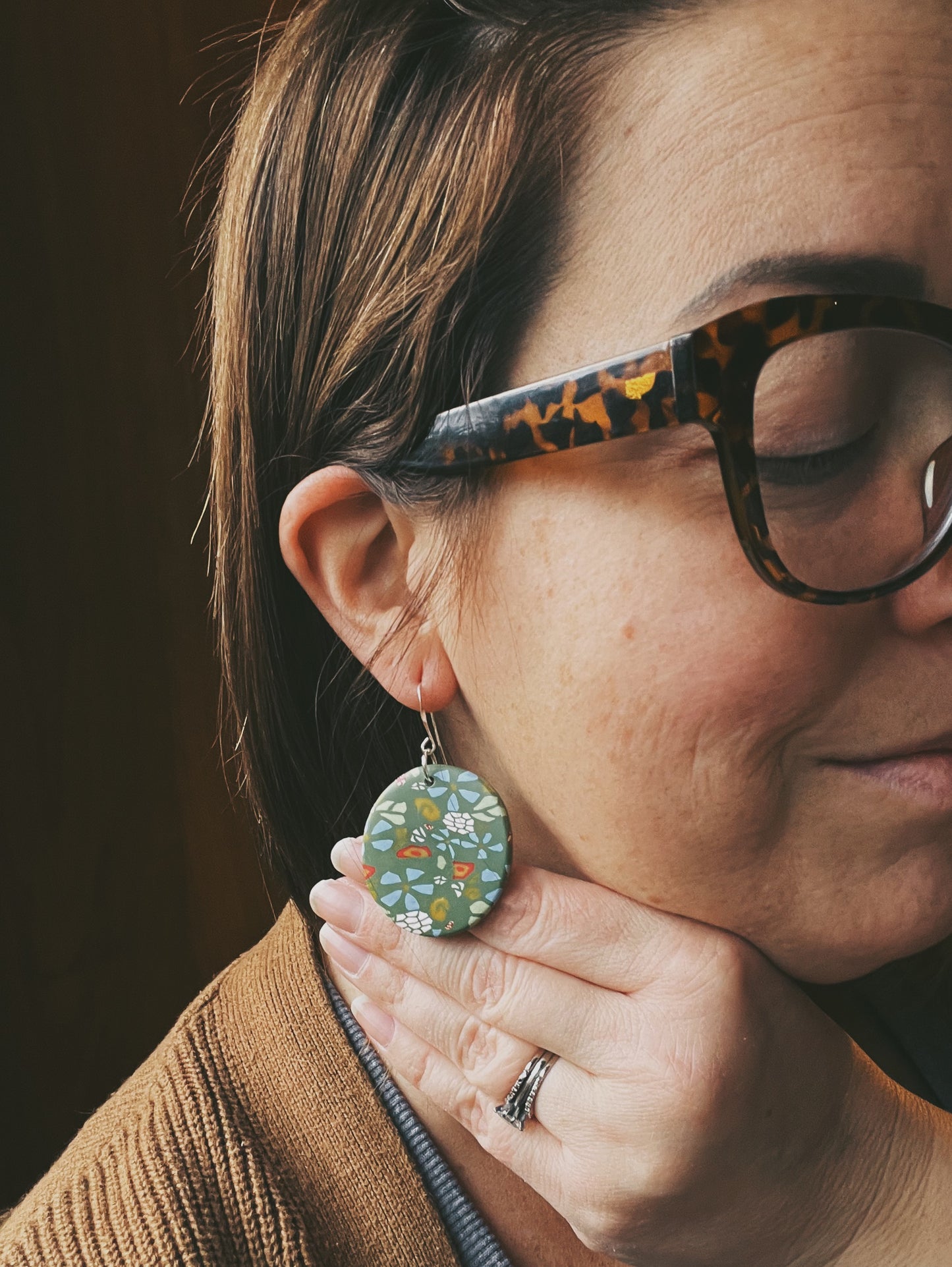 The Orbit Earring in green calico