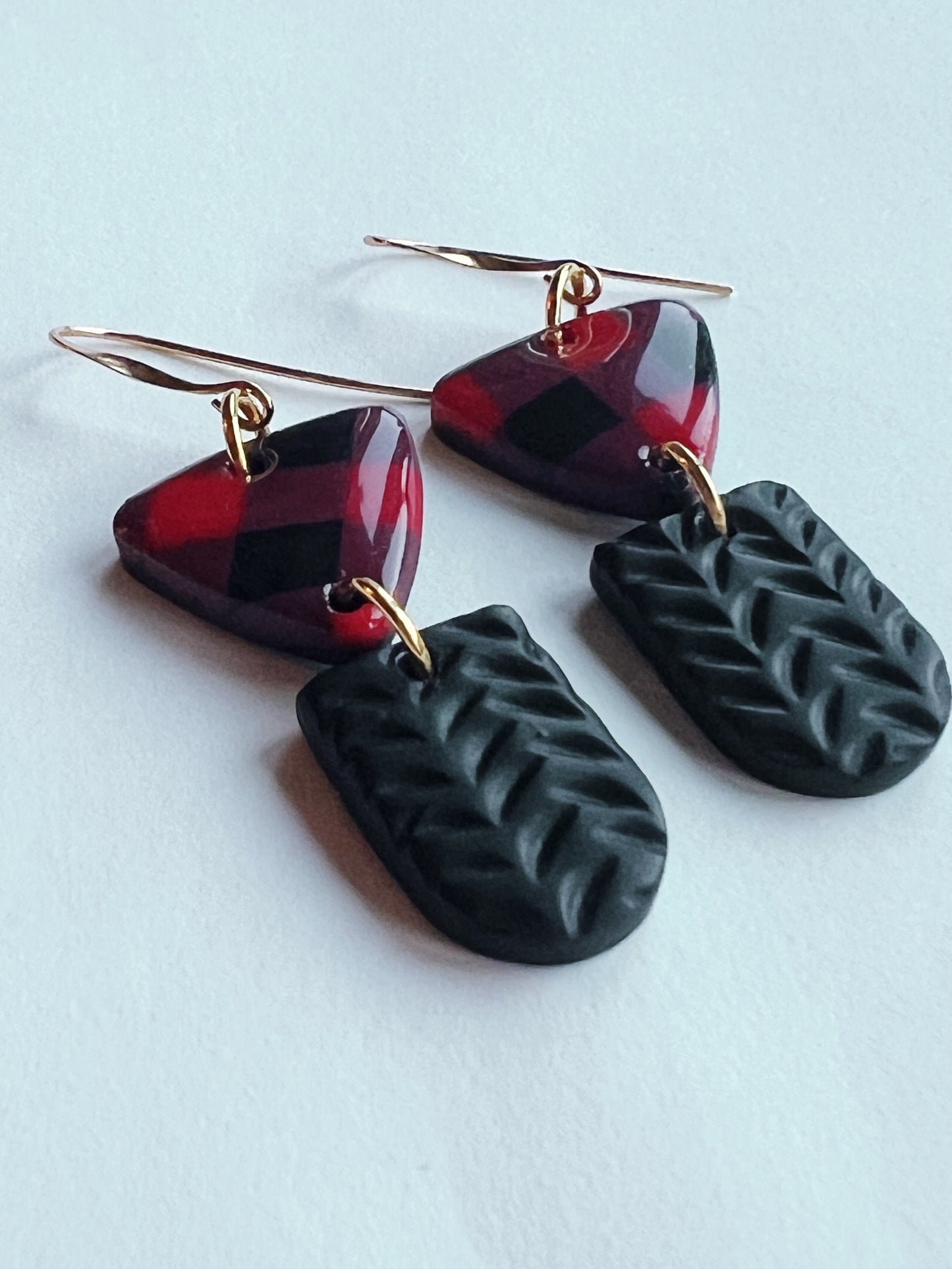 The Darci Earring in red and black buffalo check