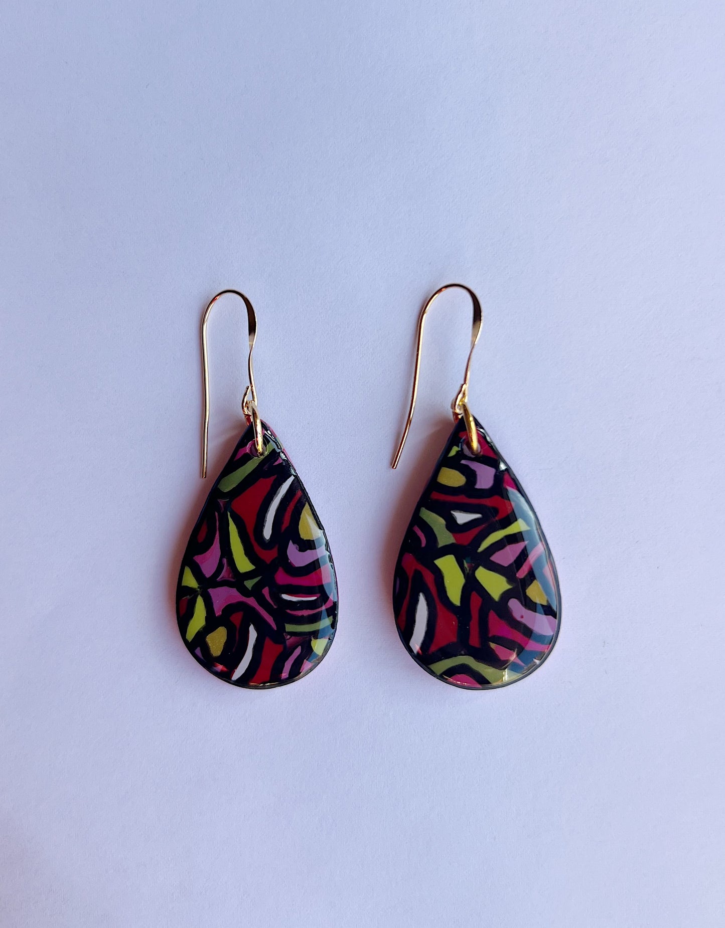 The Affinity Earring in abstract stained glass