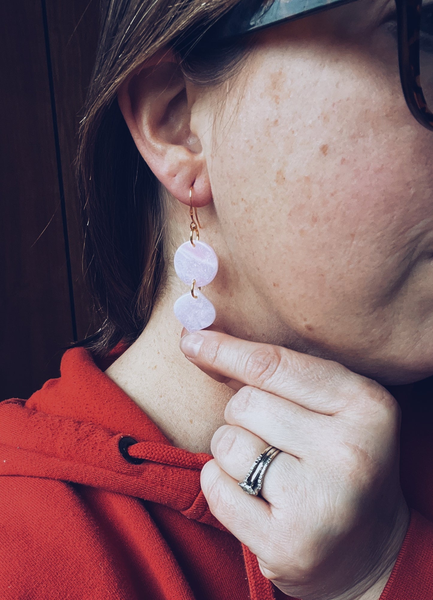 The Bauble Earring in faux rose quartz
