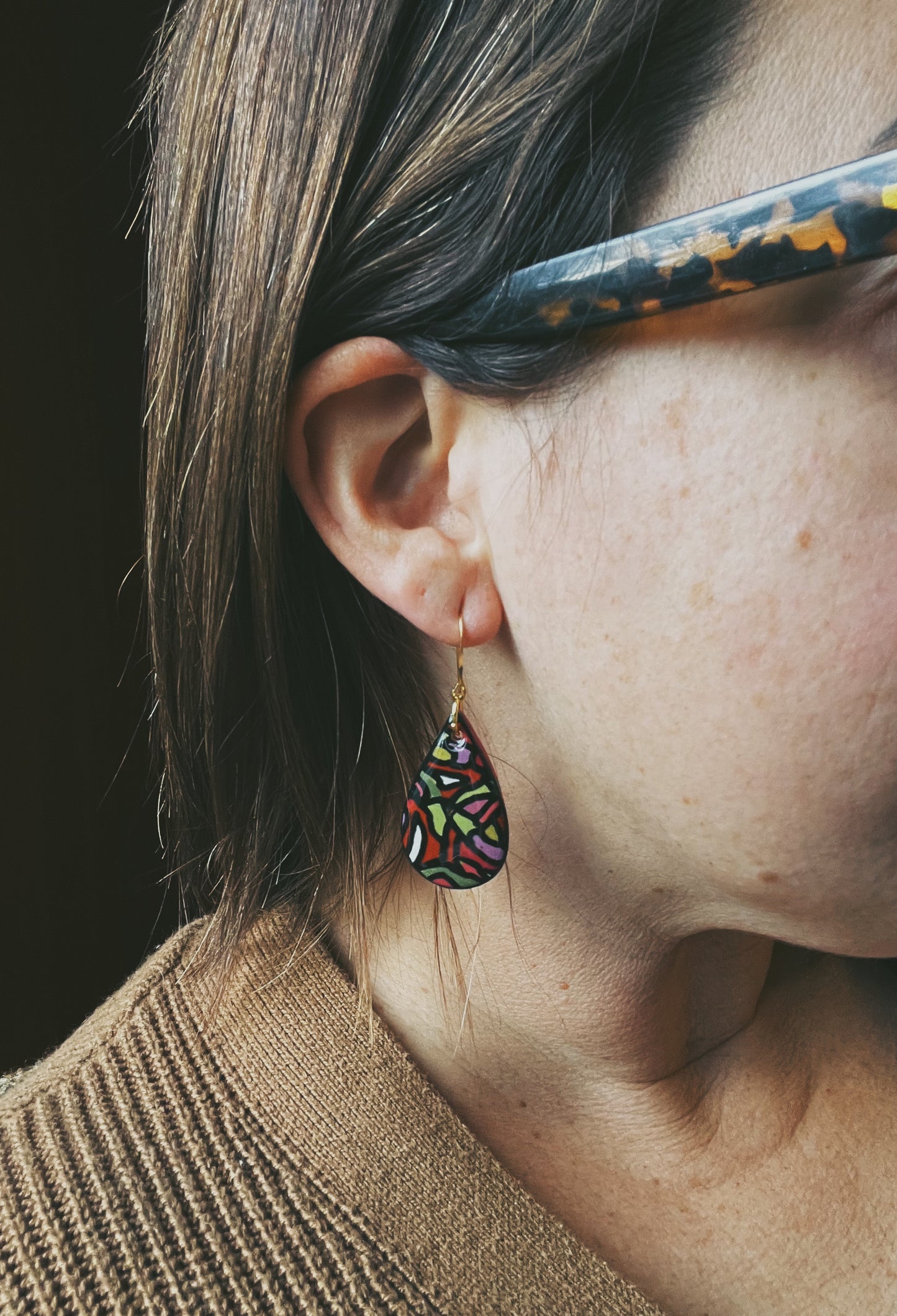The Affinity Earring in abstract stained glass