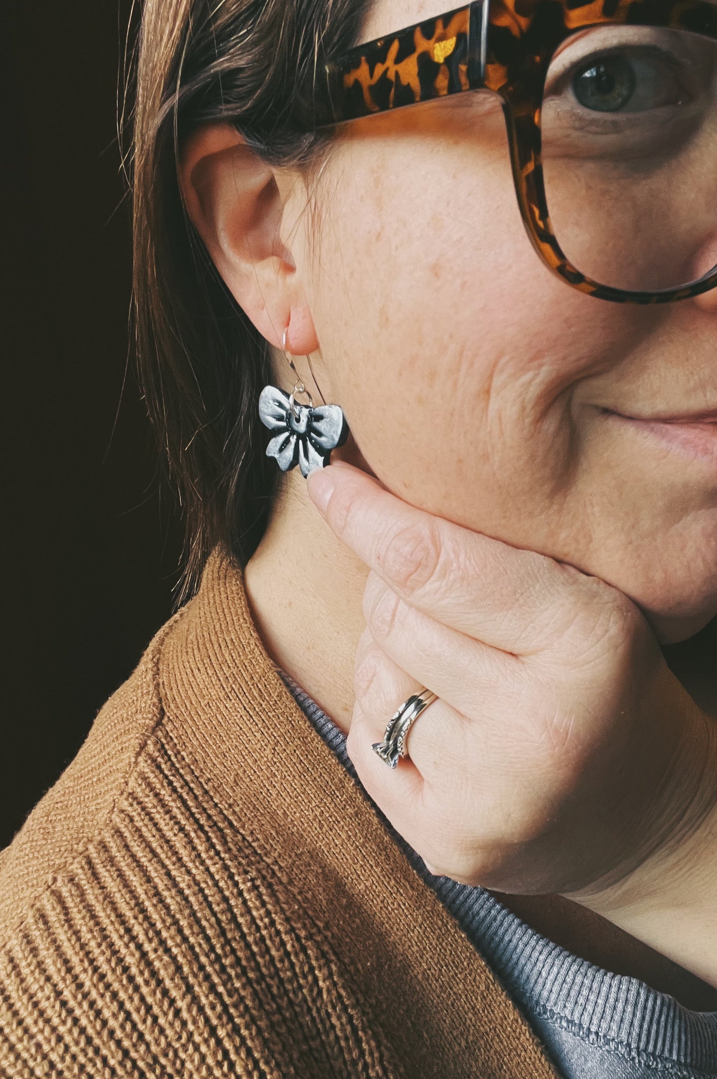 The Darling Earring in silver and black
